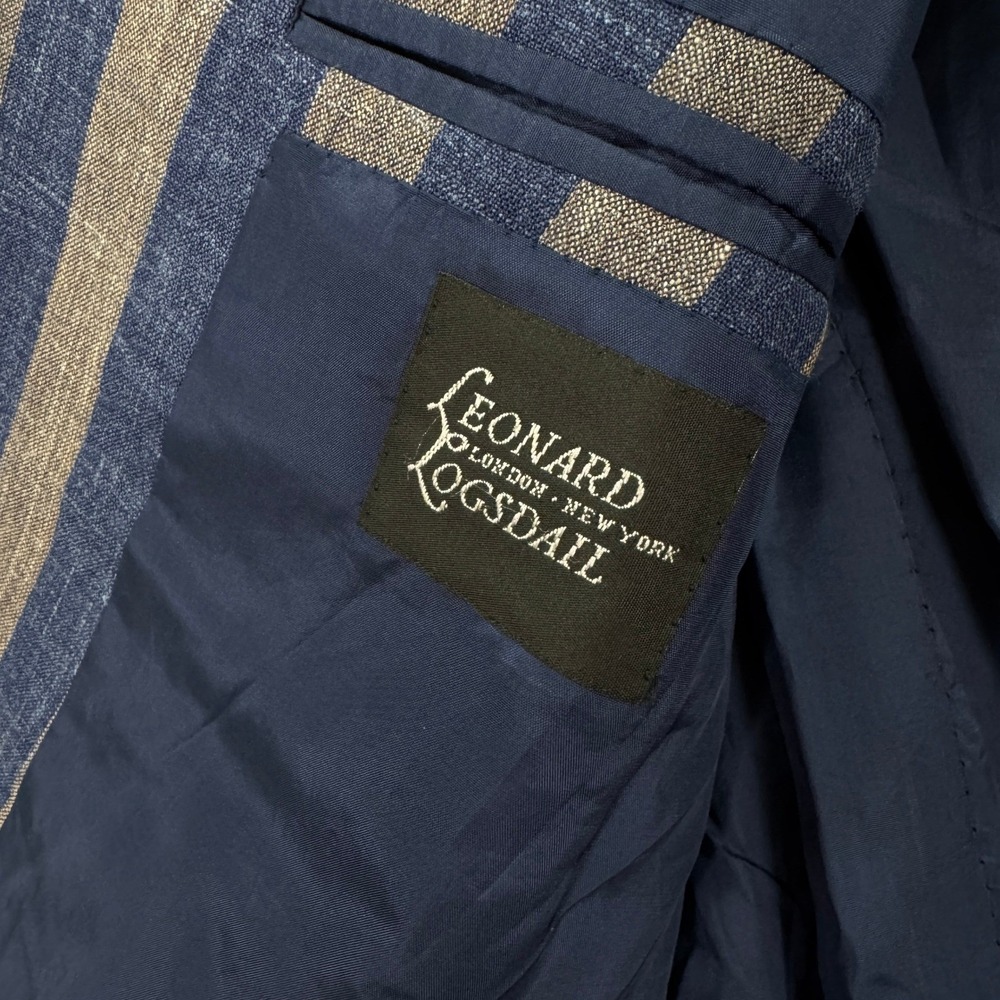 Leonard Logsdail Bespoke Mens 42S Striped Linen Blue Grey Custom Fit Sport Coat - Picture 6 of 13